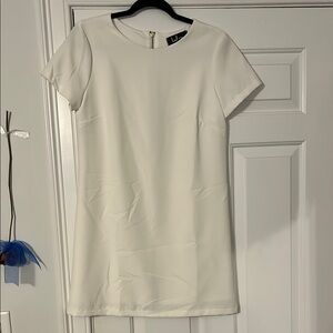 Lulu's Cream Sheath Mini Dress Crew Neck Short Sleeve